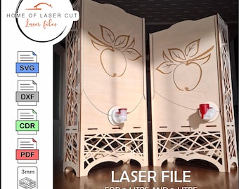 Lime laser JUS ou WINE BOX pour matériau de 3 mm, conçue pour les sacs de 3 et 5 litres. svg, dxf, cdr, pdf.