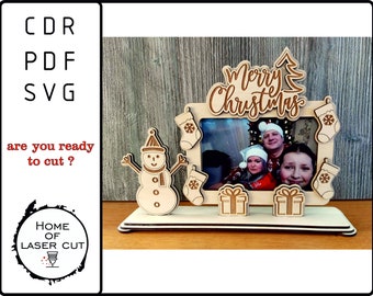 Merry Christmas Photo Frame With snowman Svg Dxf Cdr Pdf Format for Laser Cut, 3mm file