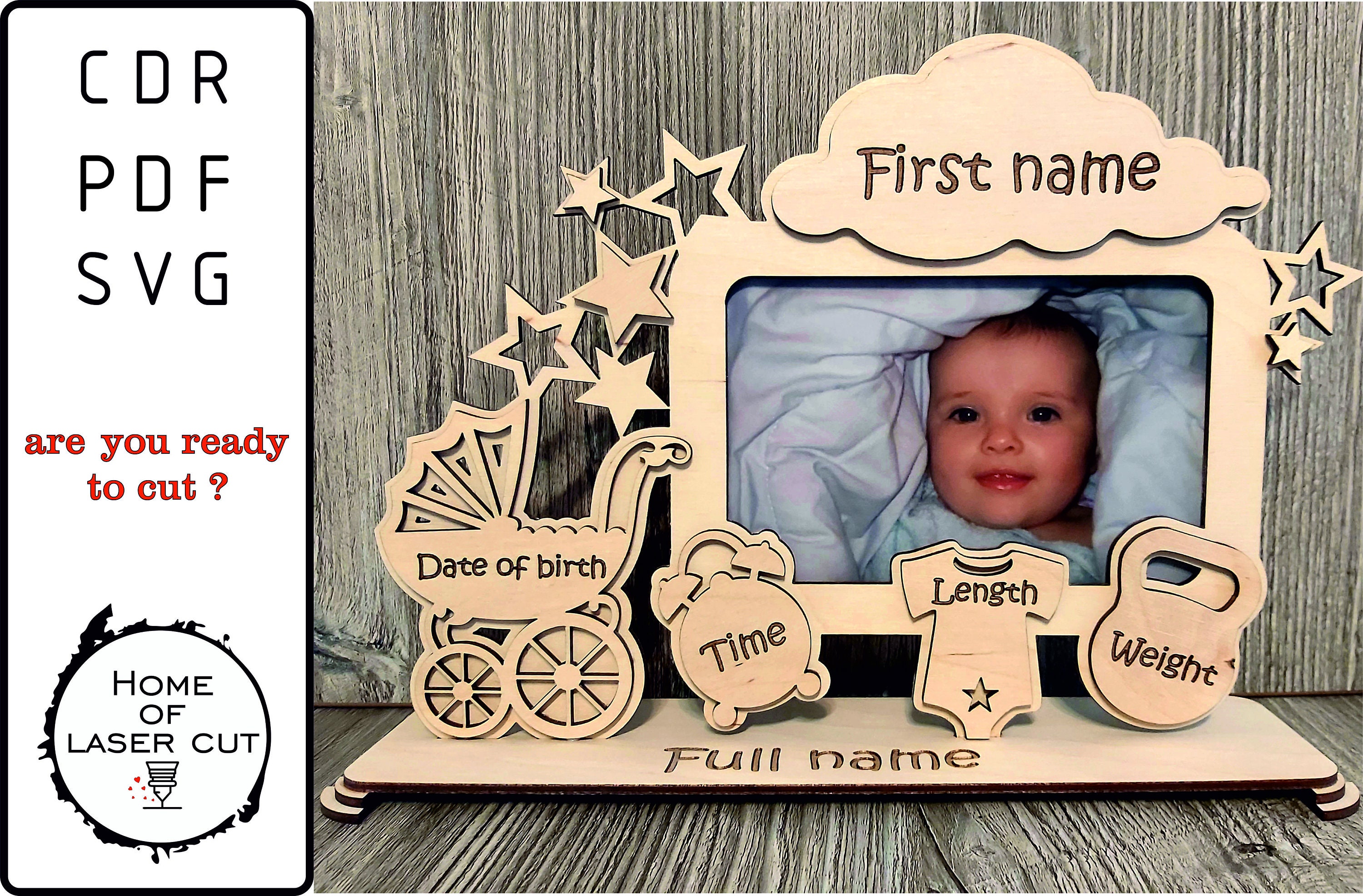 Photo Frame. Child Metrica. Laser Cut Files. Announcement Etsy