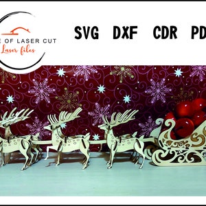 Traîneau de Noël, renne de Noël svg, traîneau cadeau, fichier prêt pour le laser svg cdr dxf pdf,