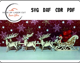 Christmas sleigh, Christmas Reindeer svg, gift sled, laser ready file svg cdr dxf pdf,