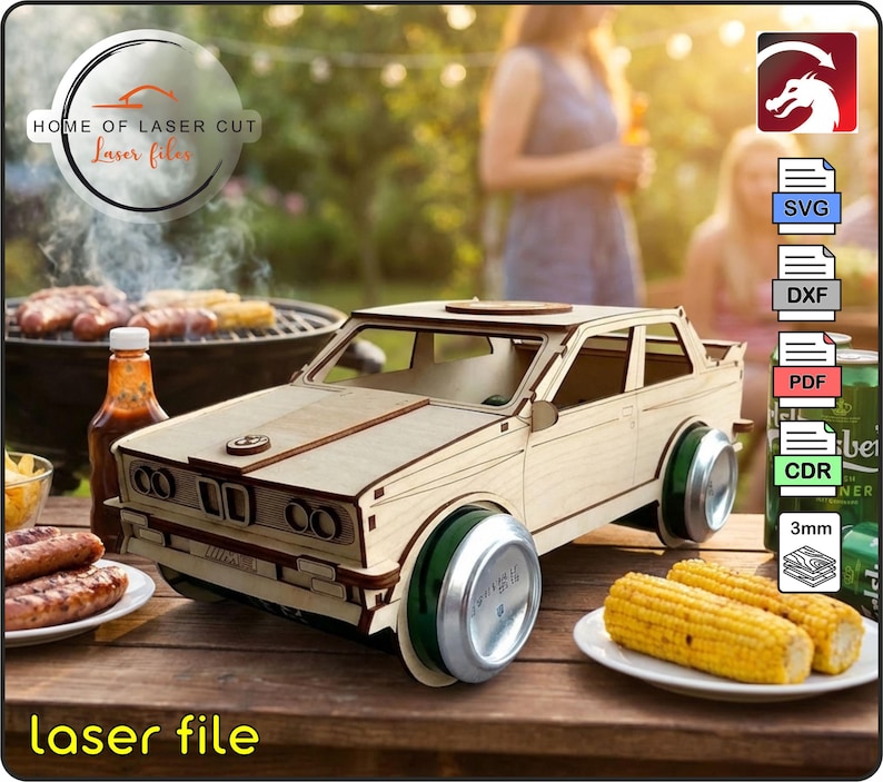 Porte-bière, puzzle 3D BMW, modèle réduit de voiture, fichier laser (svg, dxf, cdr, pdf) pour matériaux de 3 mm image 1