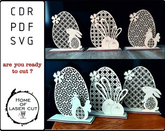 Decoración de mesa de Pascua, 3 mm y 4 mm, conejito de Pascua 3D con huevos, felices Pascuas, huevos de Pascua, conejito lindo, decoración de Pascua, SVG, cdr, pdf, dxf