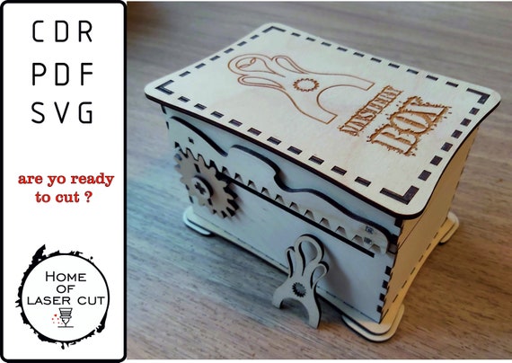 Laser Cut Files - Mechanical Box- SVG PDF CDR. Money box. 3mm 1\8 inch