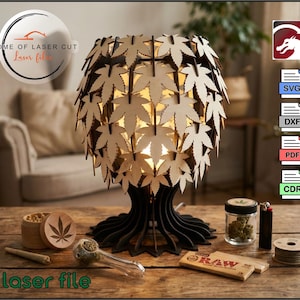 Lampada da scrivania, lampada per cannabis, lampada da notte per camera da letto, file da 3 mm e 4 mm, svg dxf cdr pdf,