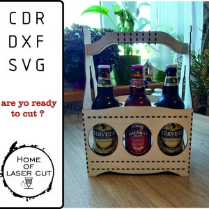 6 パック ビール キャディ デジタル ファイル テンプレート、レーザー マシン用の SVG、CDR、DXF レーザー カット ファイル