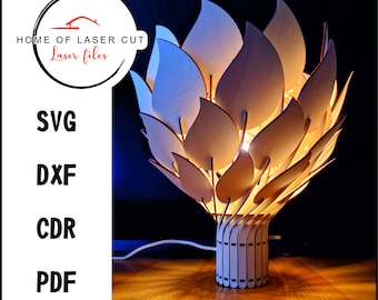 Laser cut file, Scandinavian Pine Cone Hanging wooden lamp, Pendant Light, 3mm & 4mm file, svg dxf cdr pdf,