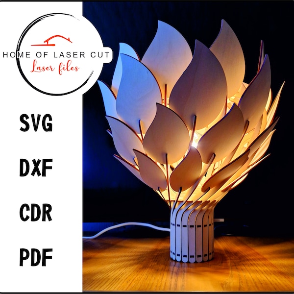 Fichier découpé au laser, lampe en bois suspendue en forme de pomme de pin scandinave, suspension, fichier 3 mm et 4 mm, svg dxf cdr pdf,