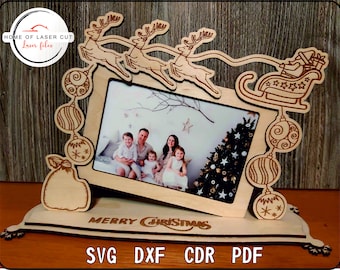 Christmas photo frame, laser ready file, svg cdr dxf pdf, for 3mm and 4mm material.