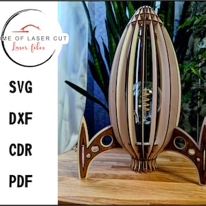 Lampe fusée. Découpe au laser. Fichier numérique. svg dxf cdr pdf. Lime de 3 mm @ 4 mm
