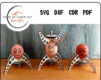 Porta huevos espacial, porta huevos estilo Star Wars, archivo grabado con láser, svg, dxf, cdr, pdf, archivo de 3 mm, para 4 tamaños de huevos diferentes.