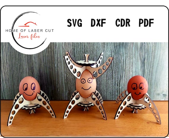space egg holder, star wars style egg holder, laser redy file, svg, dxf, cdr, pdf, 3mm file, for 4 diferent eg size.