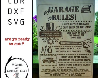 Garage Rules Schild: Laser Cut Design (Digitale Datei)