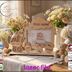 Marco de fotos, archivos cortados con láser, métrica infantil, svg cdr pdf dxf lightburn.