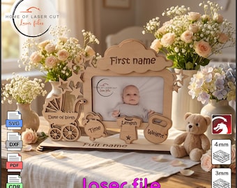 Photo Frame, Laser Cut Files, Child Metrica, svg cdr pdf dxf lightburn.
