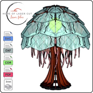 Manetlampa, skrivbordslampa, nattlampa i sovrummet, meduzalampa 3 mm-fil, svg dxf cdr pdf,