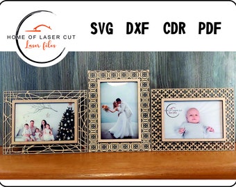 Three designs photo frames, 3mm material, svg cdr dxf pdf, laser ready file, Picture Frame Stand