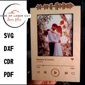 Cornice per foto in stile lettore musicale, file laser per materiale da 3 mm e 4 mm, svg dxf cdr pdf.