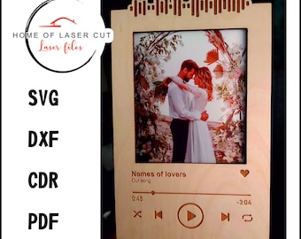 Photo frame in music player style, laser file for 3mm&4mm material, svg dxf cdr pdf.