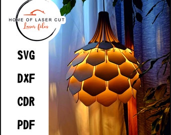 Design lamps, Scandinavian Pine Cone Hanging wooden lamp, Pendant Light, 3mm & 4mm file, svg dxf cdr pdf,