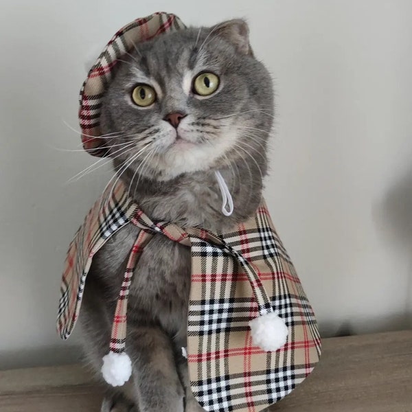 2 piece set Beret and Cape for pets, Costume for cats and dogs, pet cloak, scottish tartan bonnet, gift for cats, pet clothing