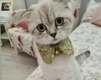 Flower cat collar, Girl Cat Collar, Shirt collar for pet, Cat neckwear, Cat accessories, Cat bandana, Adjustable female cat collar with bell