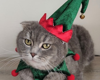 2 piece New year cat clothing, Christmas costume for pets, Elf costume for cats and dogs, Pet accessories, Xmas pet costume, dog clothing