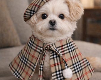Tartan Pet Costume: Beret and Cape Set for Cats & Small Dogs
