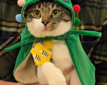 cat dressed as christmas tree Christmas Tree Cat Costume: Festive Fleece Holiday Hoodie