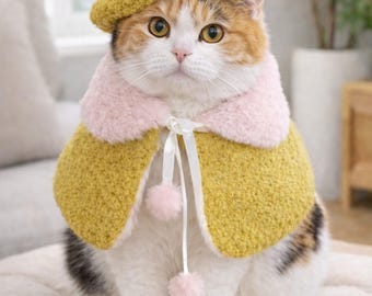 Cat Beret and Cape Set:  Pet Costume for Small Dogs