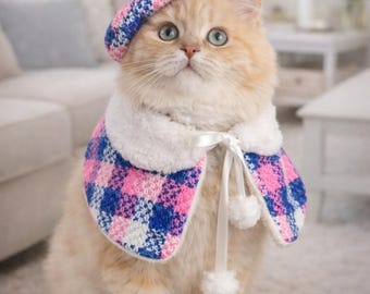 Pet Beret and Cape Set: Adjustable Cat & Small Dog Costume