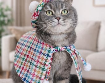 Houndstooth Cat Costume: Beret and Cape Set
