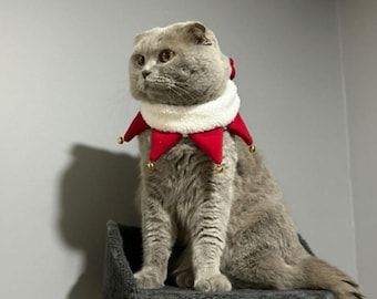 Christmas Cat Collar: Fleece Holiday Costume with Bells