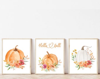 Set van 3 herfstafdrukken aquarel pompoenen afdrukbare herfst woondecoratie afdrukbaar Thanksgiving decor herfst wanddecor herfst decor herfst kunst aan de muur