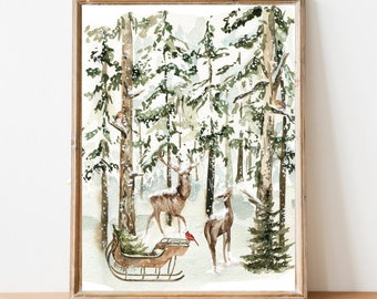 Winter prints download Winter printable Winter poster digital Vintage Christmas print Winter decor Home decor gift idea Snow scene wall art