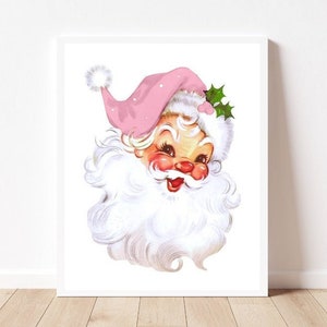 Santa print Santa printable Vintage Santa print Pink Christmas printable Christmas prints Vintage Retro Christmas decor Santa Claus prints