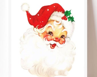 Stampa di Babbo Natale vintage 8x10 11x14 16x20 Decorazioni natalizie retrò vintage Stampa di Babbo Natale retrò Stampe natalizie download immediato Stampa natalizia rossa