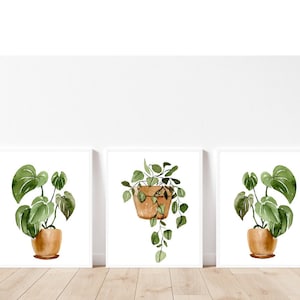 Watercolor botanical prints set of 3 Gallery wall art Botanical wall art Modern home decor Botanical printable art Green plants home decor