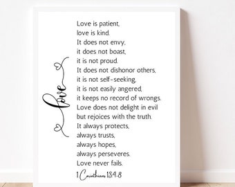 1 Corinthians13:4-8 Love is sign Love is print Love is patient love is kind sign Wall decor Love print Wedding gift Love bible verse print