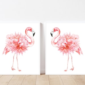 Flamingo art set of 2 prints Flamingo print Watercolor Pink Flamingo nursery decor Baby girl nursery wall art Blush pink Flamingo wall decor