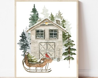 Winter prints download Christmas prints digital Winter barn printable Winter wall art print Holiday wall art Home decor gift idea Farmhouse