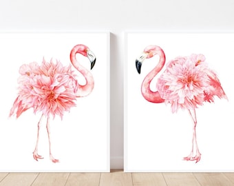 Flamingo set of 2 prints Flamingo print Flamingo wall art Blush Pink Flamingo nursery decor Bird wall decor Flamingo Bird home decor gift