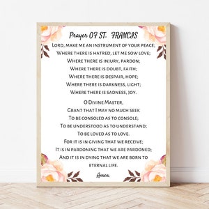 Prayer of St. Francis Prayer for peace Lord make me an instrument of your peace Prayer print for home Nursery art Bible verse prints Wall
