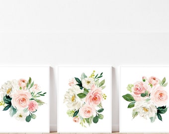 Peony prints Peony wall art Pink peony printable wall art Blush pink wall art Peony flowers set of 3 Peonies painting Floral wall art poster