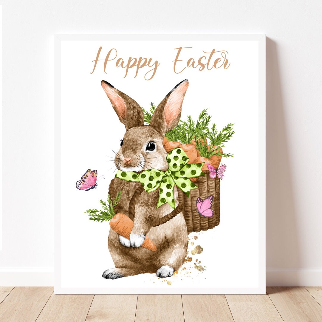Happy Easter Decor Easter Printables Easter Prints Bunny Basket With ...