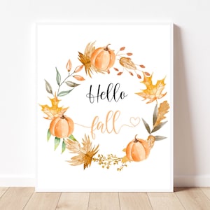 Fall printables Fall wall art Hello fall prints printable Fall wall art printable Fall digital print Fall prints wall art Watercolor autumn