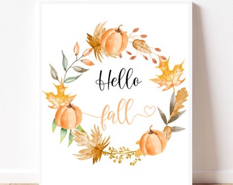 Fall printables Fall wall art Hello fall prints printable Fall wall art printable Fall digital print Fall prints wall art Watercolor autumn