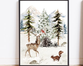 Winter prints download Winter wall art print Rustic holiday decor Vintage Winter decor Home decor gift idea Snow scene print Christmas print