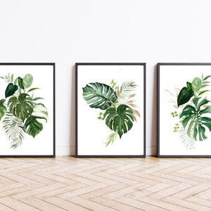 Monstera prints set of 3 Monstera printable wall art Home decor Farmhouse decor Botanical watercolor print Art print Plant poster Green wall