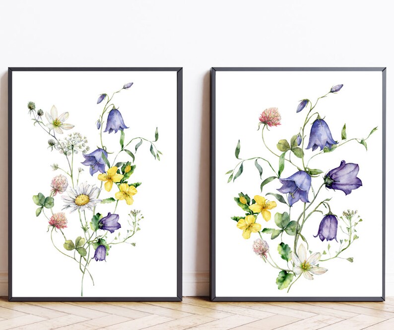 Spring Watercolor Wildflowers Prints Set Botanical Wall Art Printable ...